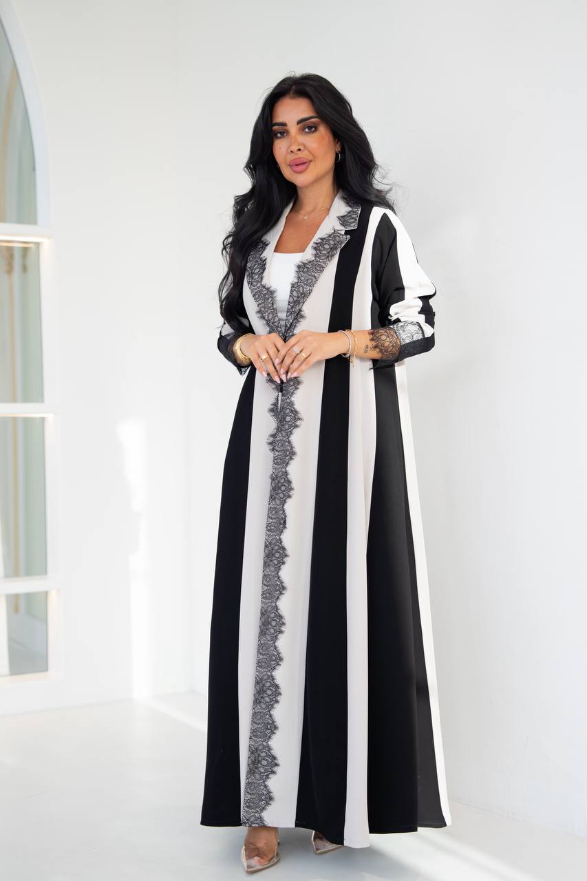 Crepe blazer abaya with lace. C:1091