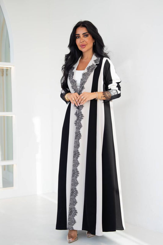 Crepe blazer abaya with lace. C:1091