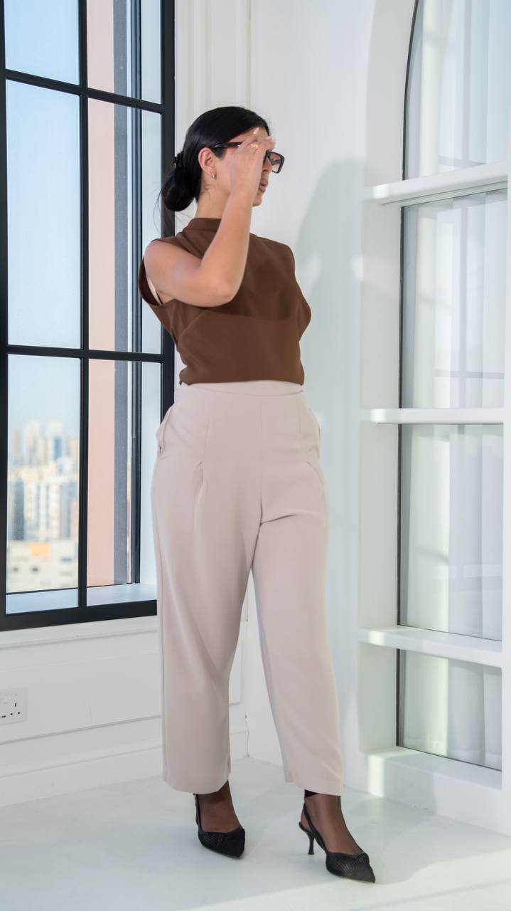 Linen blouse and crepe pants set.C:1101