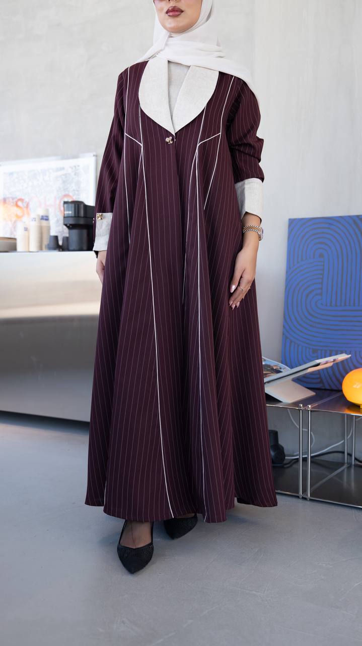 Linen abaya, burgundy color. C:1097