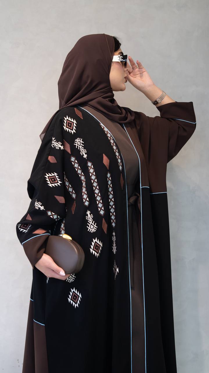 Black crepe abaya with embroidery. C:1103