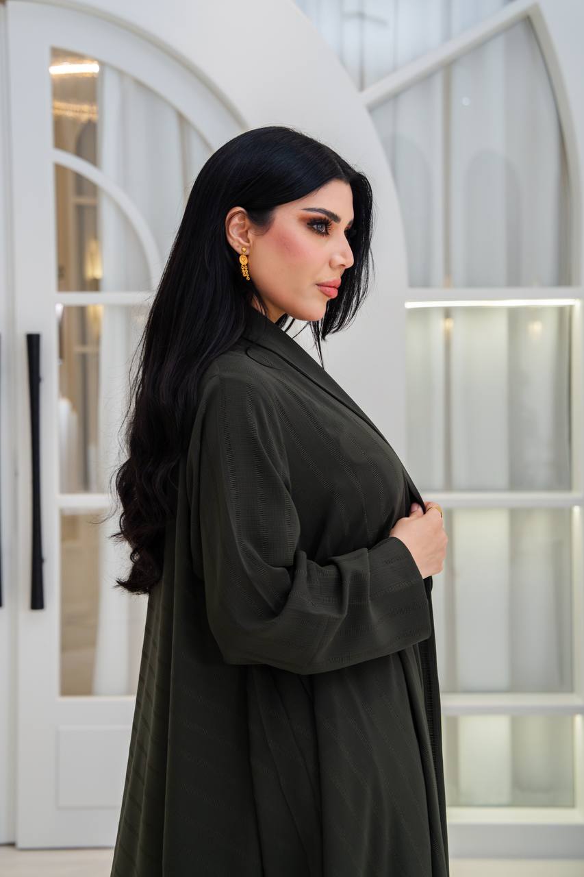 Olive green crepe blazer abaya.C;1067