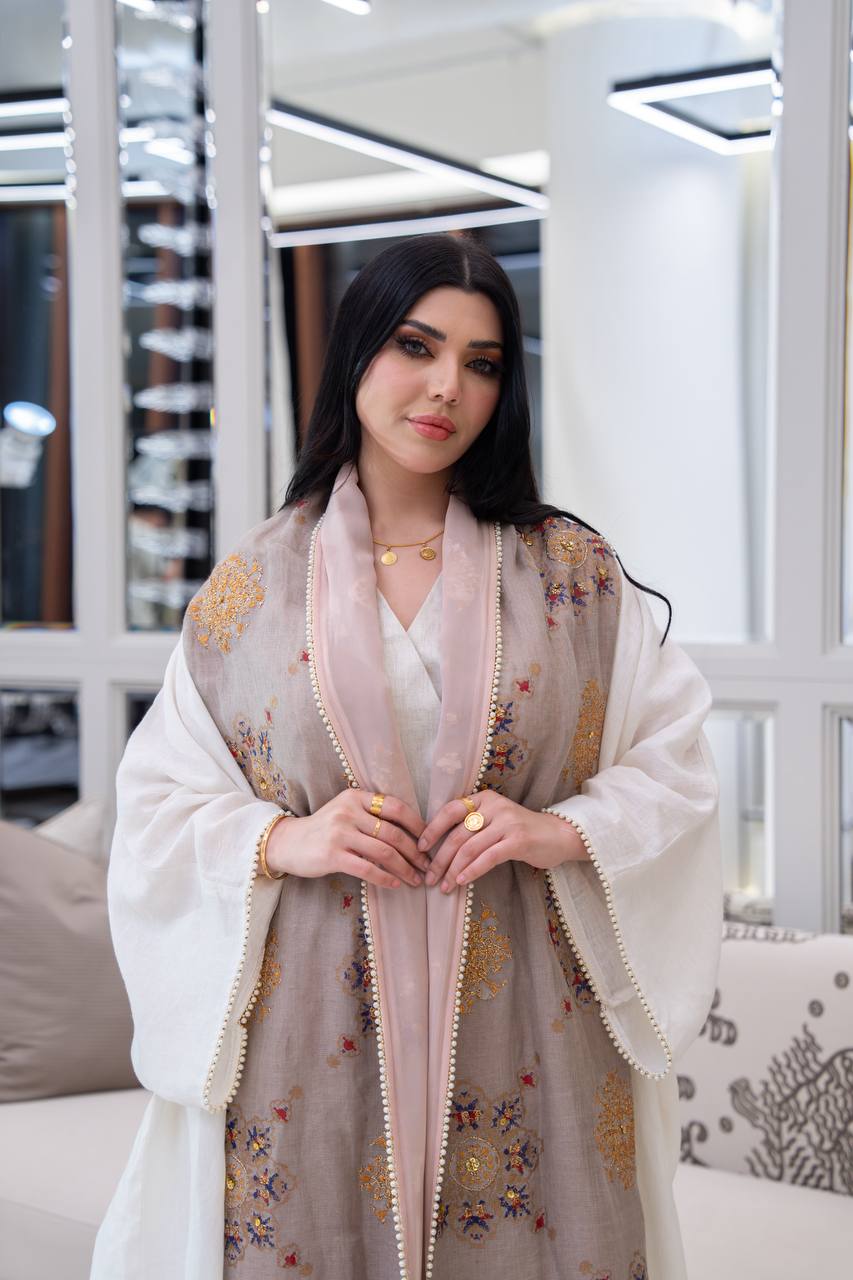 عباية بشت لينن مع شك و تطريز 
