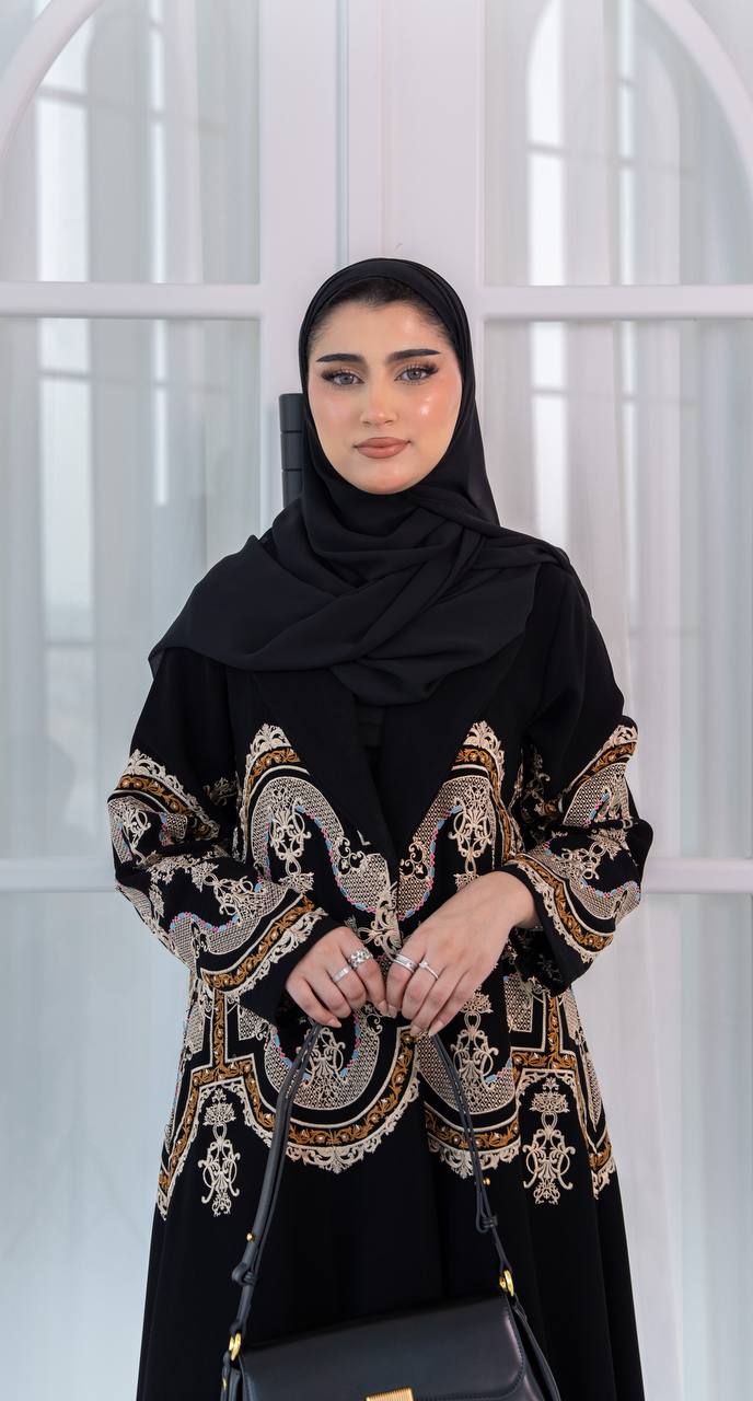 Black crepe fabric abaya with embroidery. C:1079