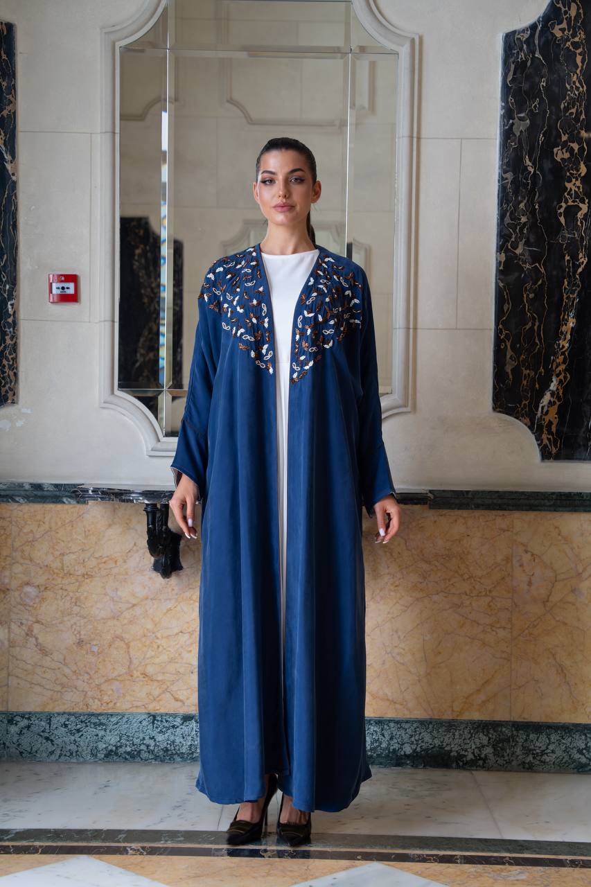 Cobra crepe silk bisht with hand-beading. C:1087