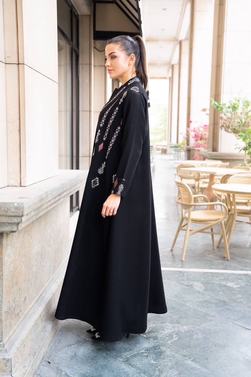 Black crepe abaya with embroidery. C:1090
