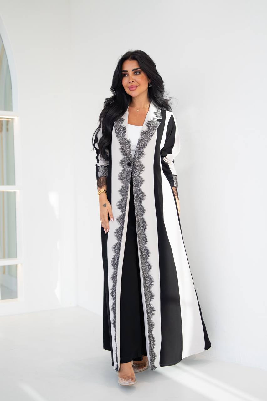 Crepe blazer abaya with lace. C:1091