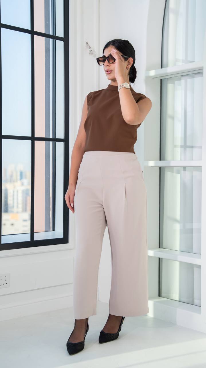 Linen blouse and crepe pants set.C:1101