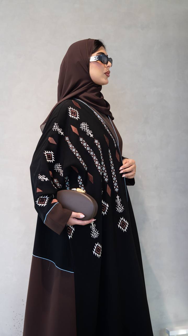Black crepe abaya with embroidery. C:1103