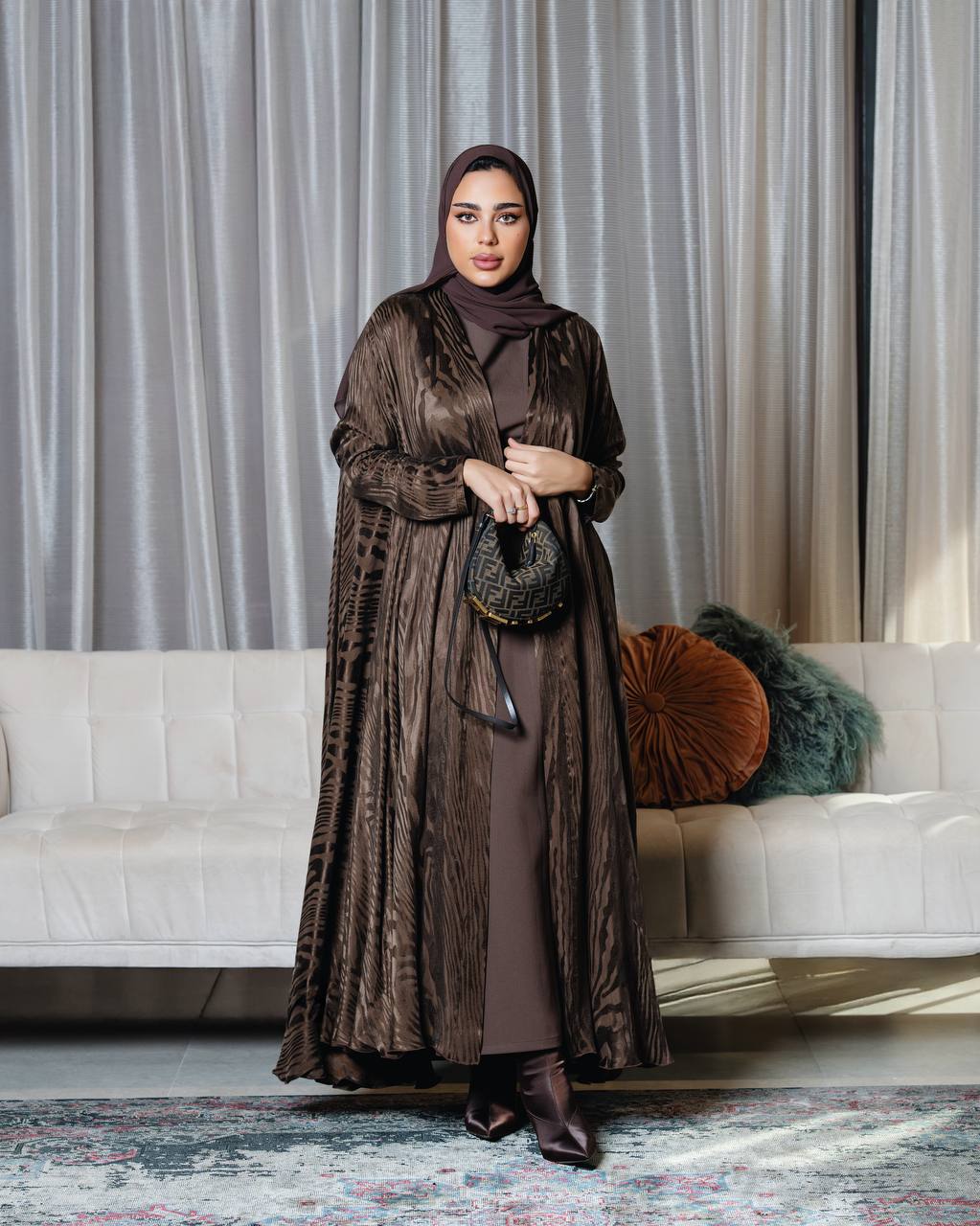 crepe silk abaya in brown