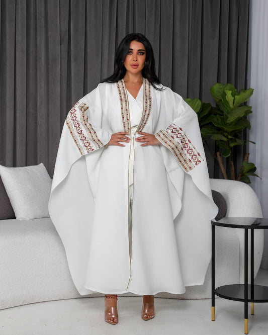 White crepe shawl with embroidery