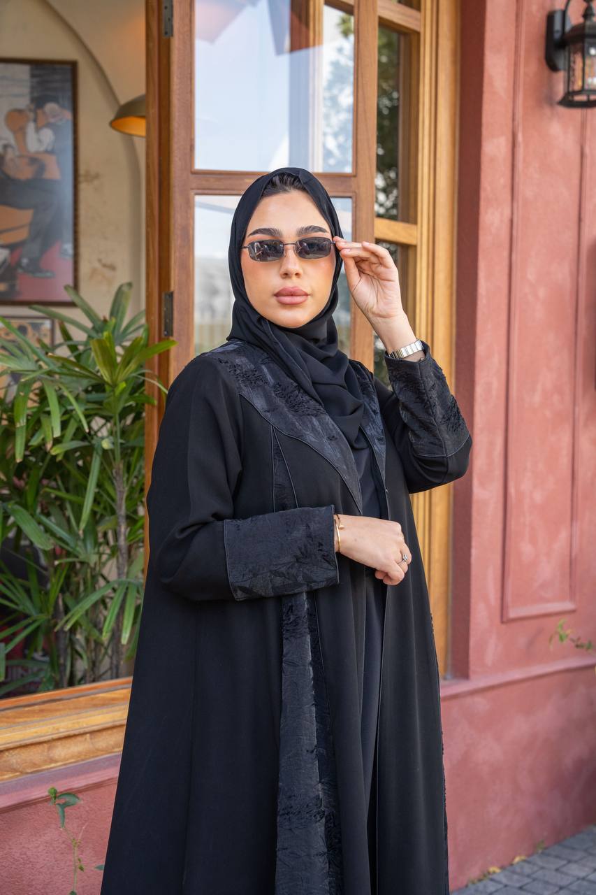 Crepe blazer abaya with jacquard.C;1063
