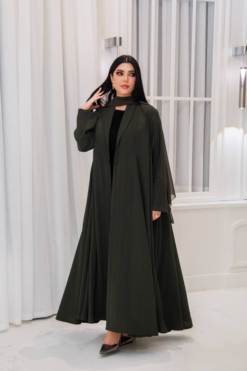 Olive green crepe blazer abaya.C;1067