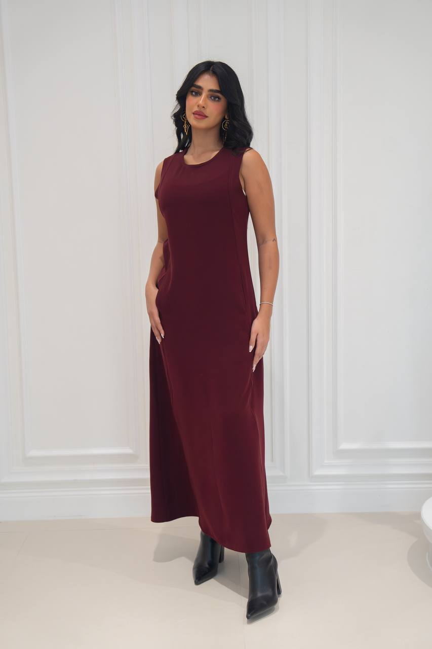 burgundy crepe dress.C;1071