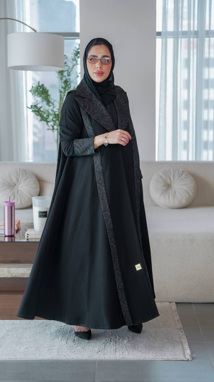 Black crepe abaya with jacquard.C:1078