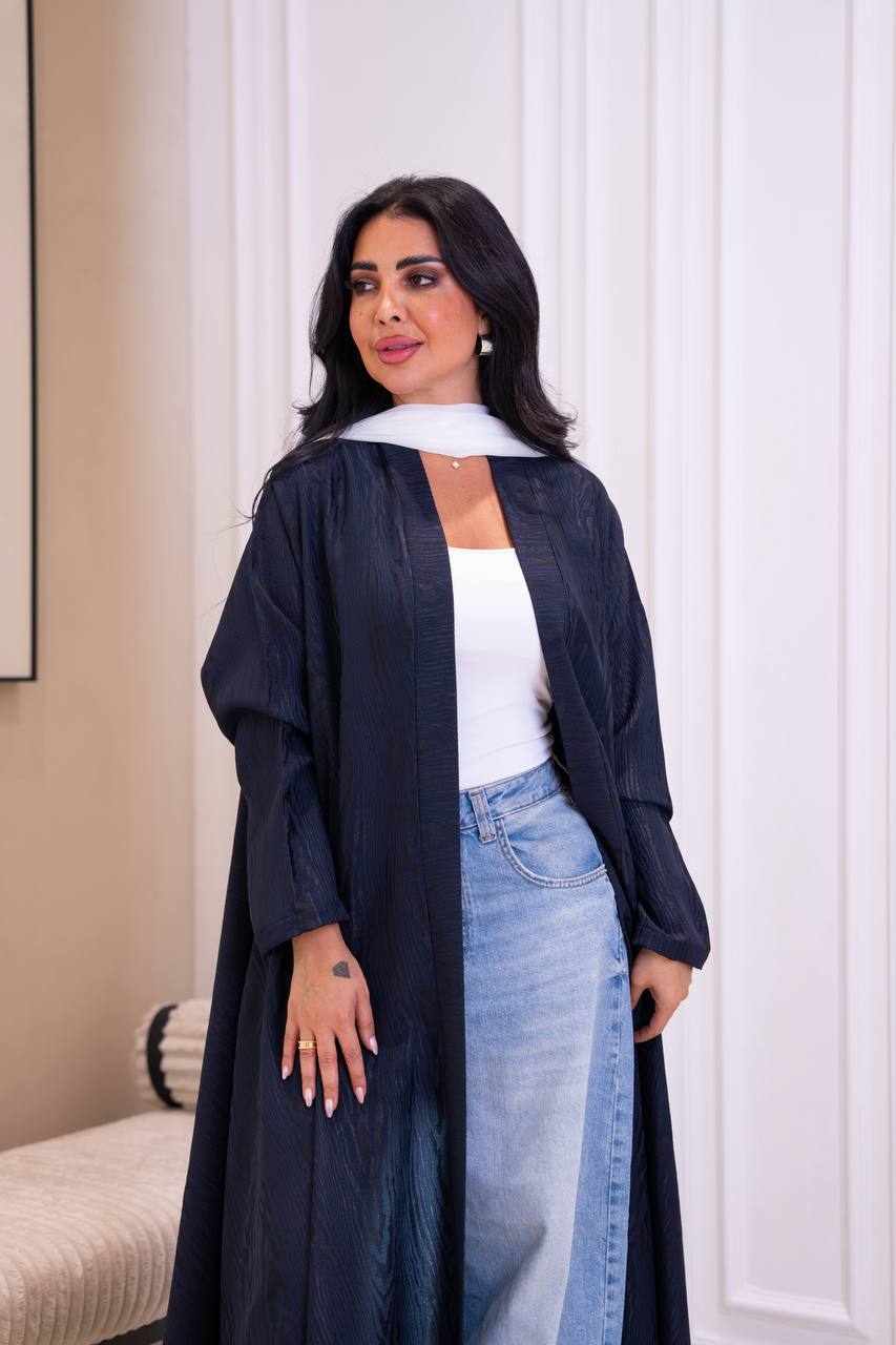 Navy Blue Jacquard Abaya . C:1095
