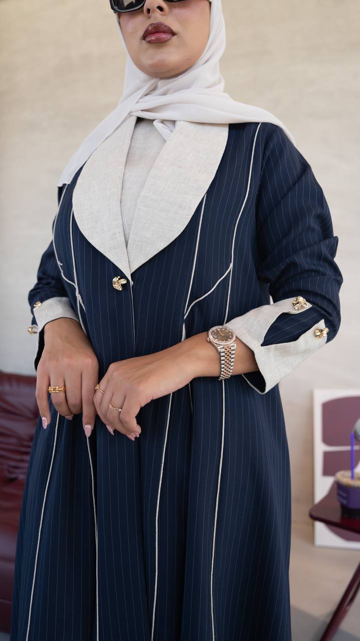 Linen abaya in navy blue . C:1097