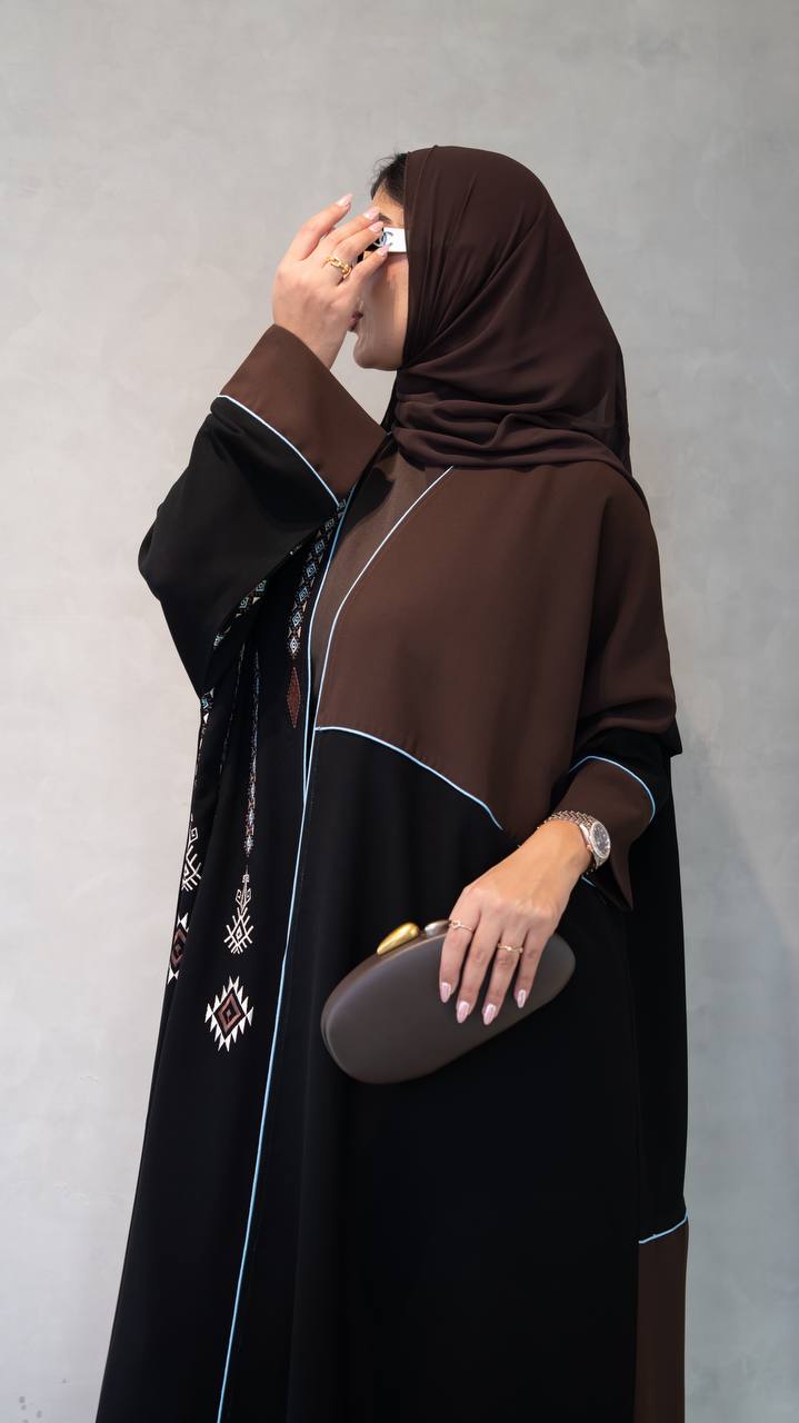 Black crepe abaya with embroidery. C:1103