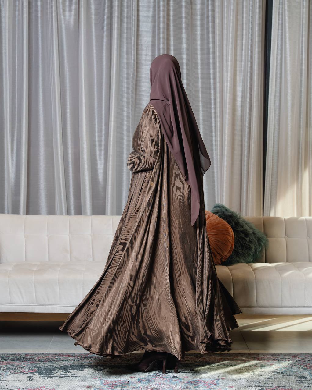 crepe silk abaya in brown