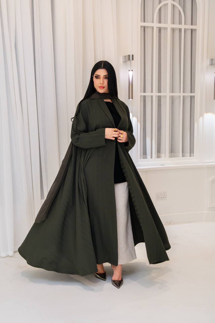 Olive green crepe blazer abaya.C;1067