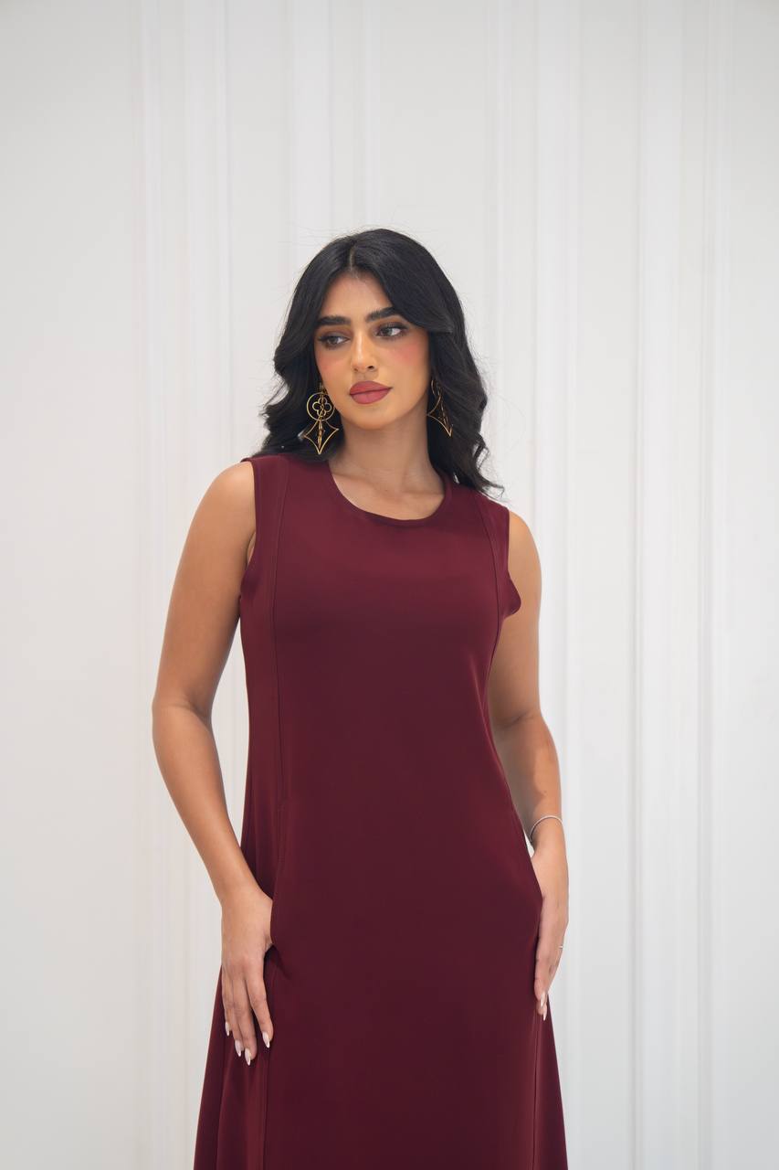 burgundy crepe dress.C;1071