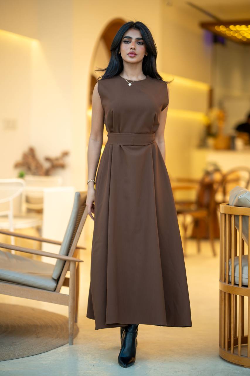 Crepe Dress in Brown.C;1072