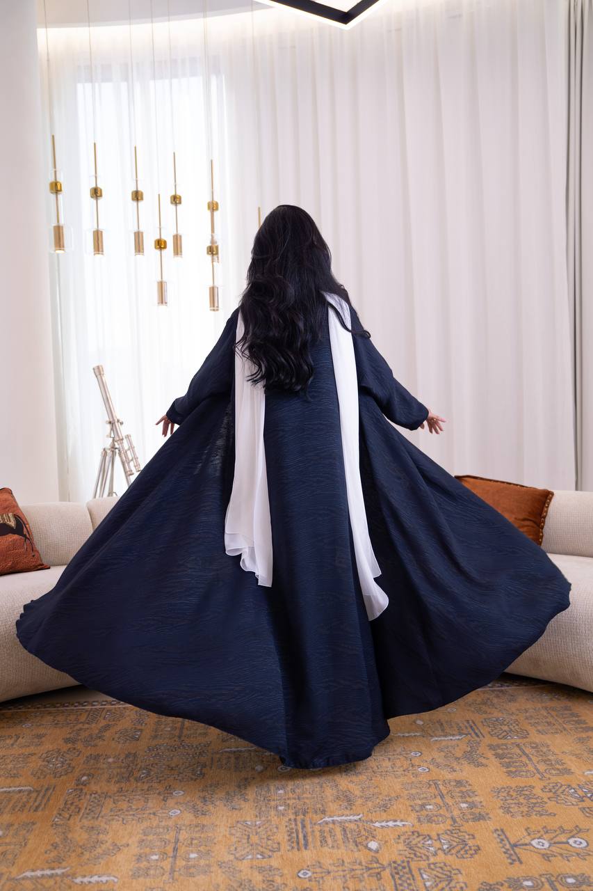 Navy Blue Jacquard Abaya . C:1095