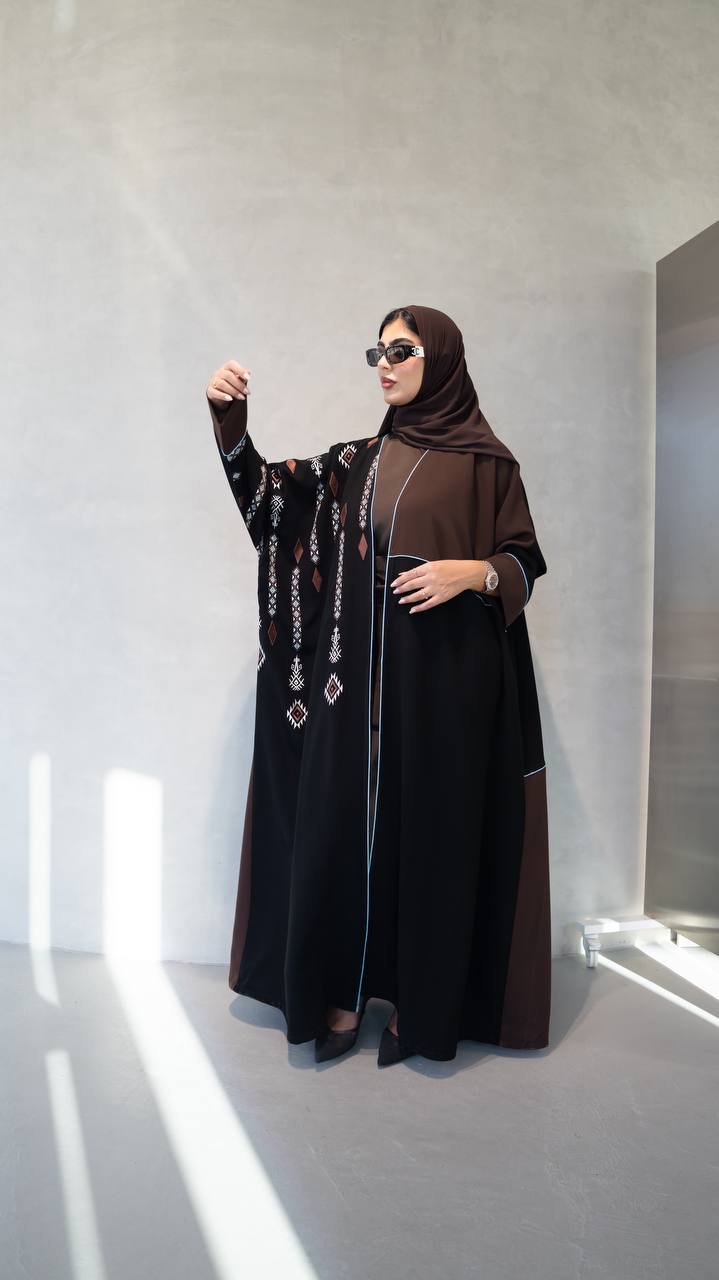Black crepe abaya with embroidery. C:1103