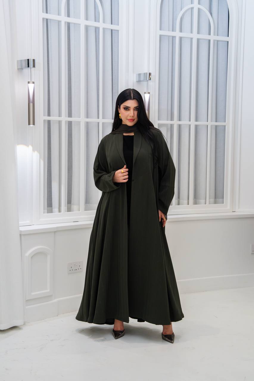 Olive green crepe blazer abaya.C;1067