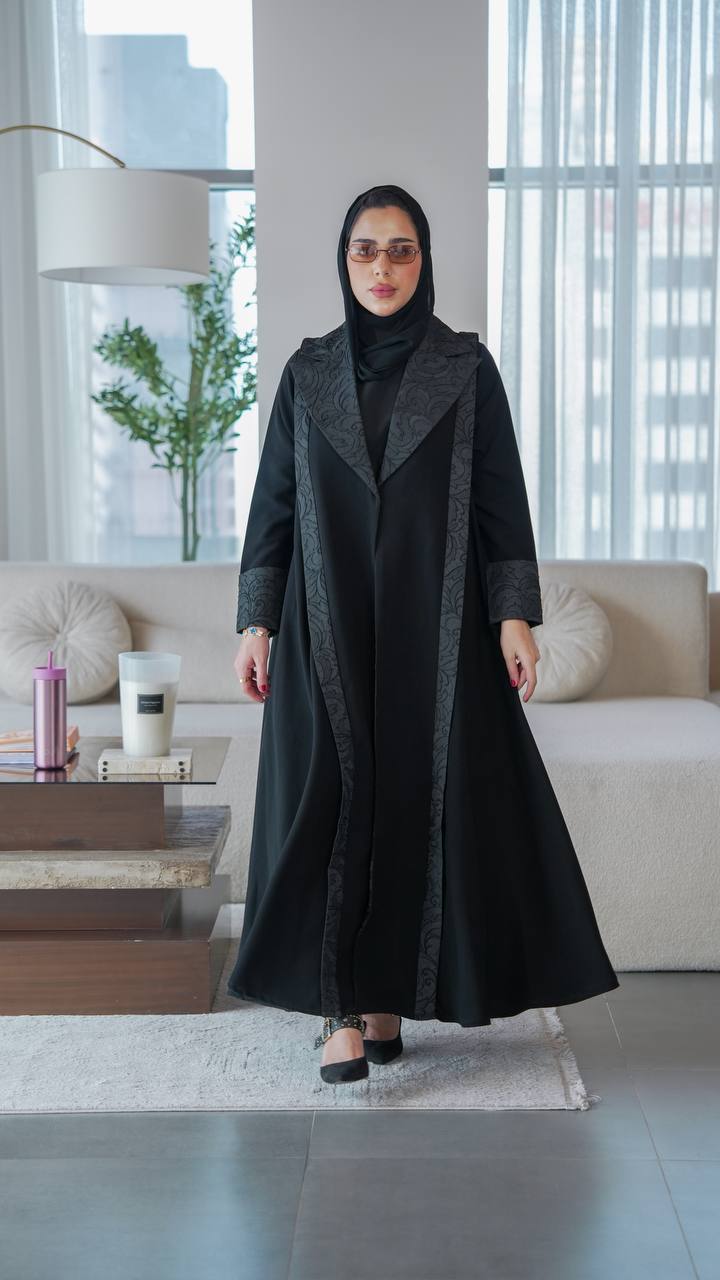 Black crepe abaya with jacquard.C:1078
