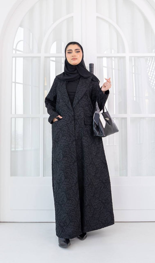 Black jacquard abaya blazer. C:1085