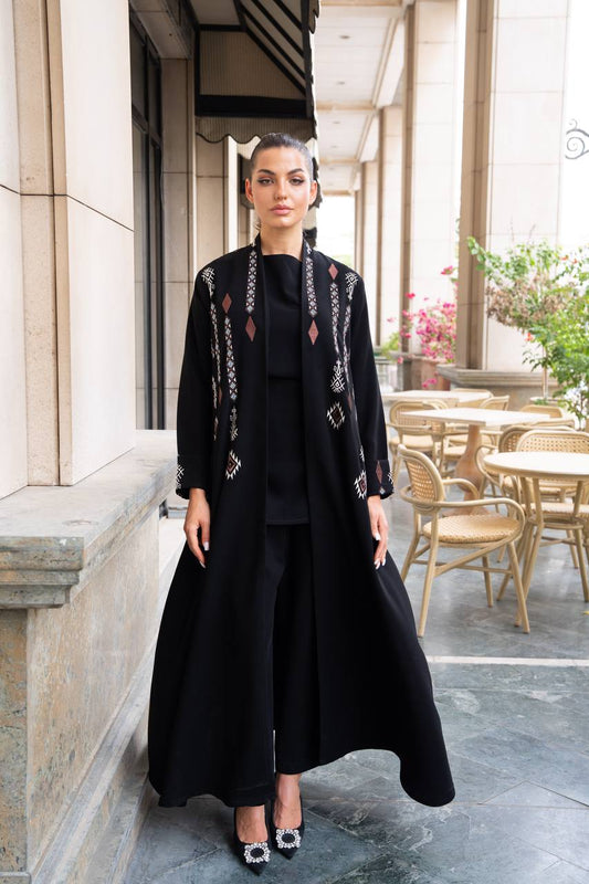 Black crepe abaya with embroidery. C:1090
