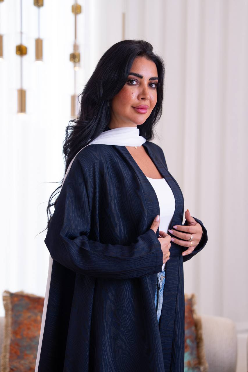Navy Blue Jacquard Abaya . C:1095