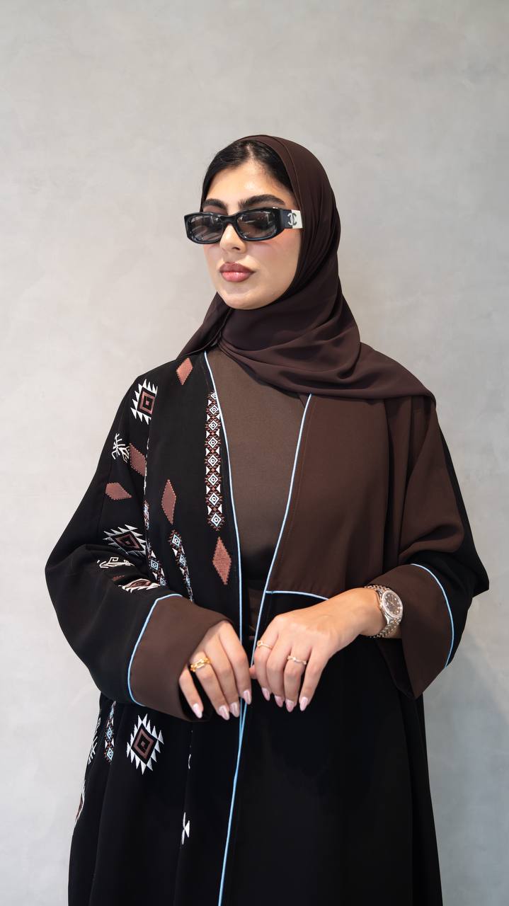 Black crepe abaya with embroidery. C:1103