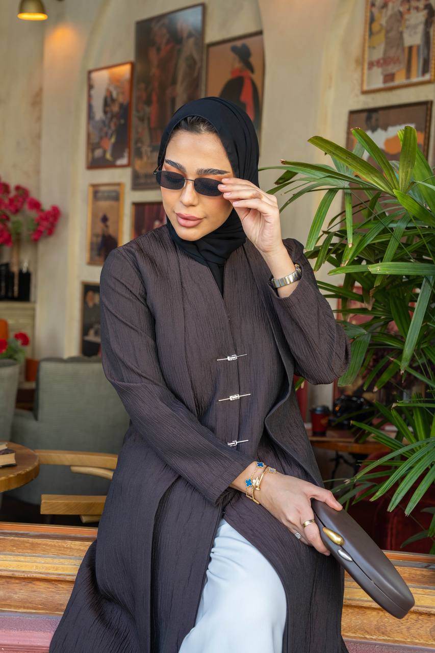 crepe abaya in brown.C;1057