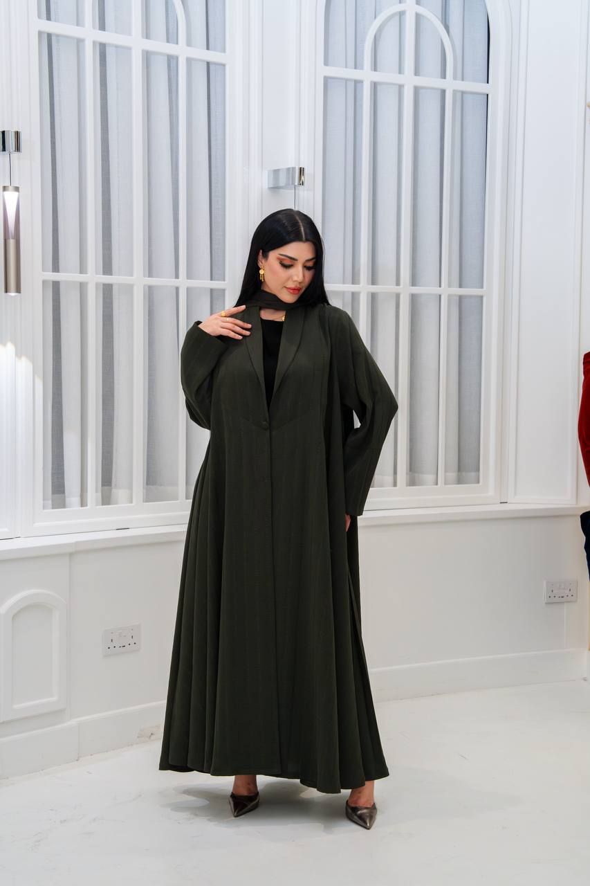 Olive green crepe blazer abaya.C;1067