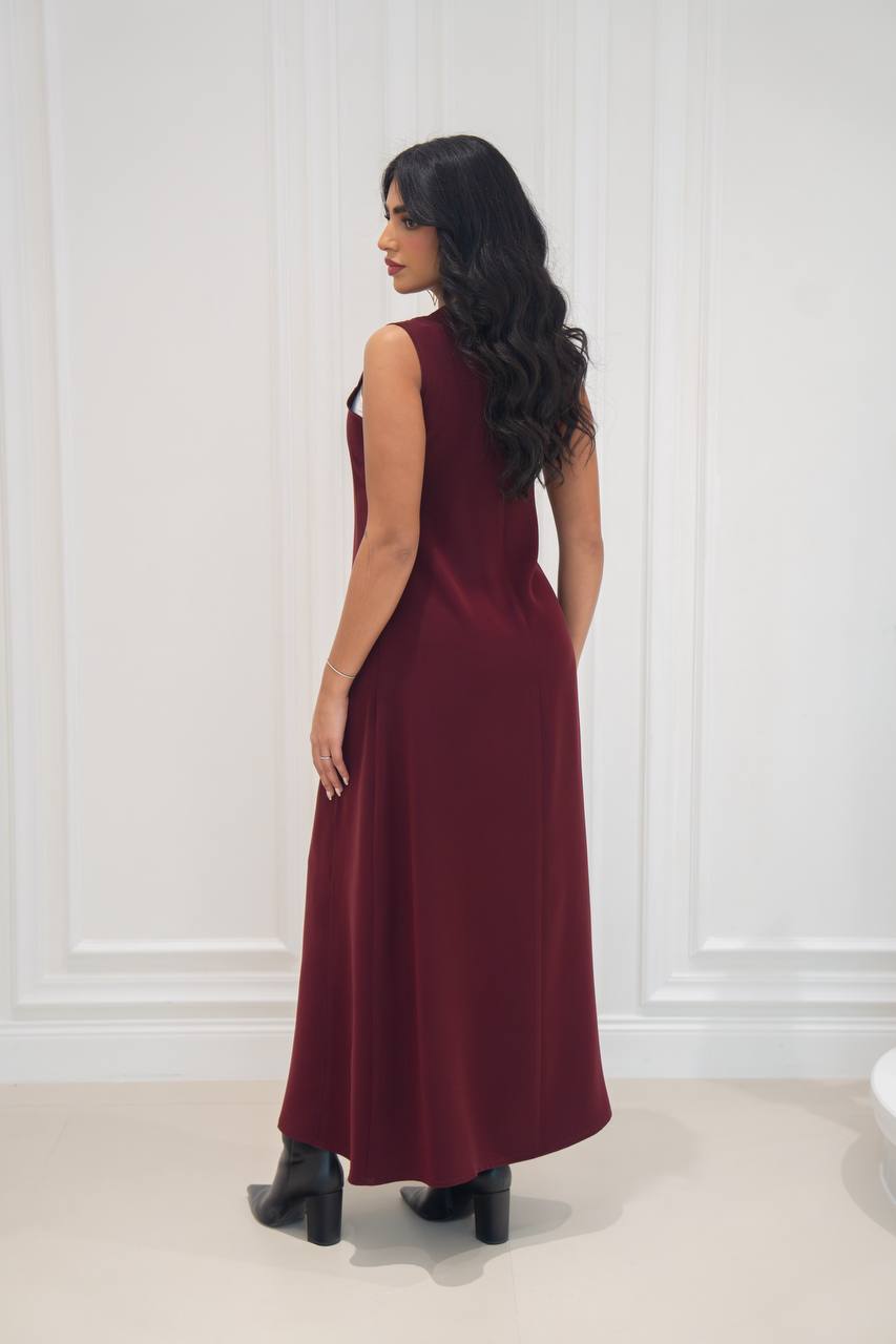 burgundy crepe dress.C;1071