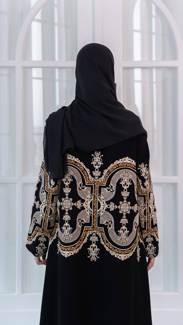 Black crepe fabric abaya with embroidery. C:1079