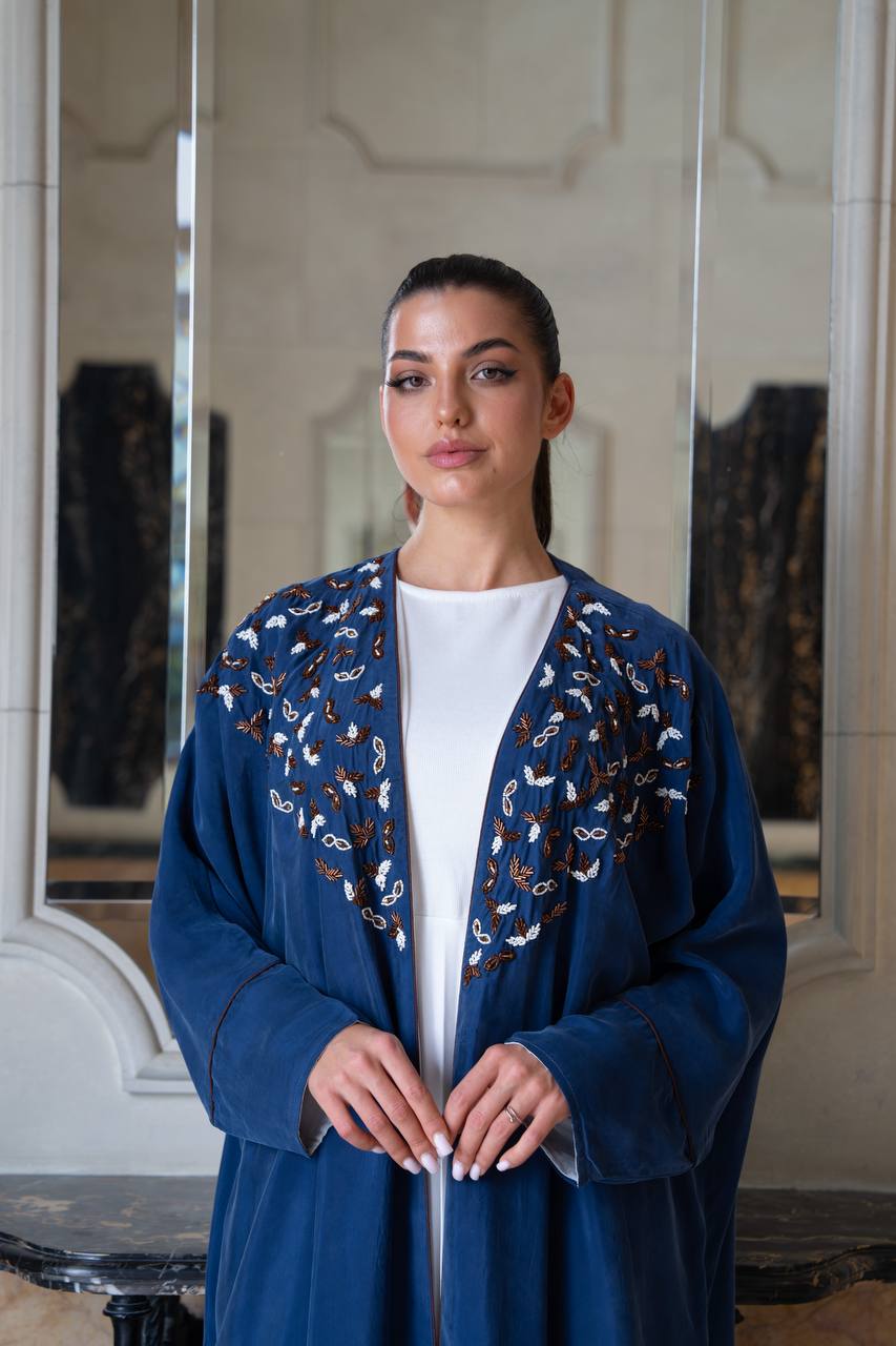 Cobra crepe silk bisht with hand-beading. C:1087