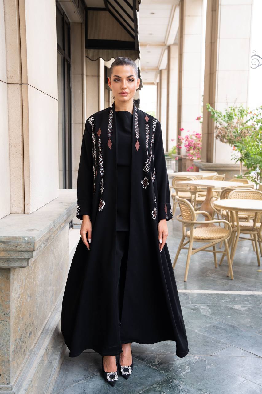 Black crepe abaya with embroidery. C:1090