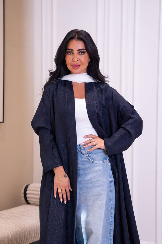 Navy Blue Jacquard Abaya . C:1095