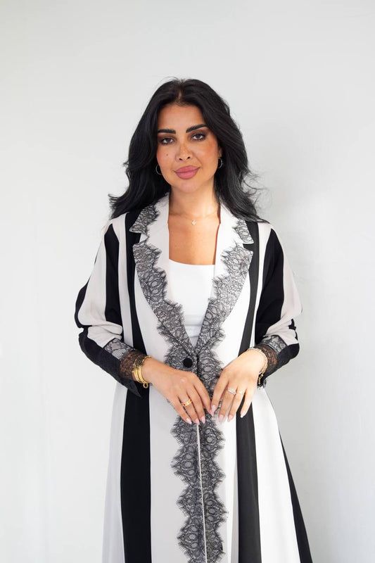 Crepe blazer abaya with lace. C:1091