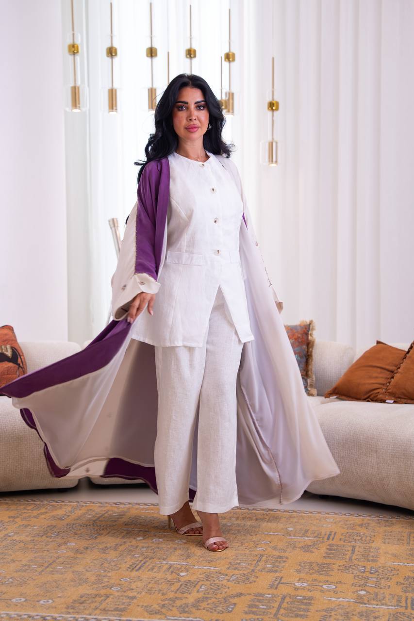 Purple silk crepe bisht with beading and embroidery. C:1086