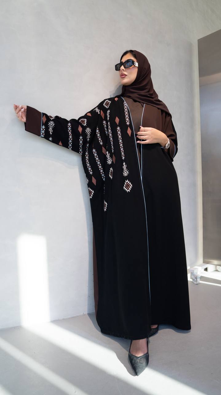 Black crepe abaya with embroidery. C:1103