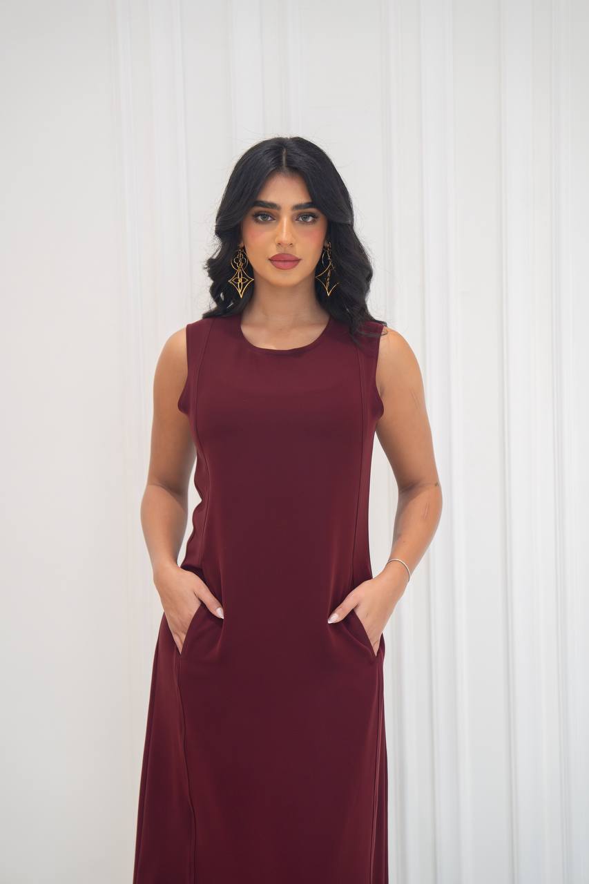 burgundy crepe dress.C;1071