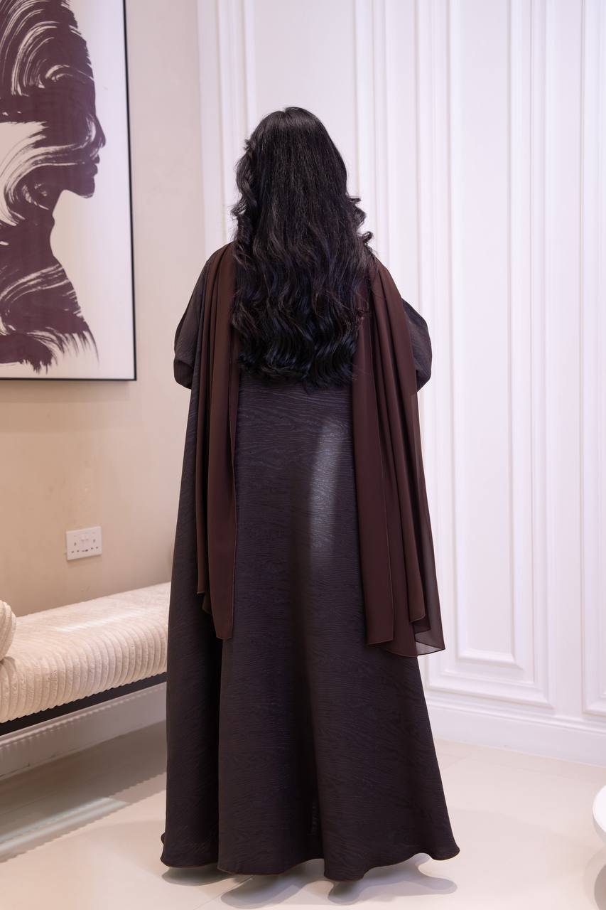 Brown Jacquard Abaya. C:1095