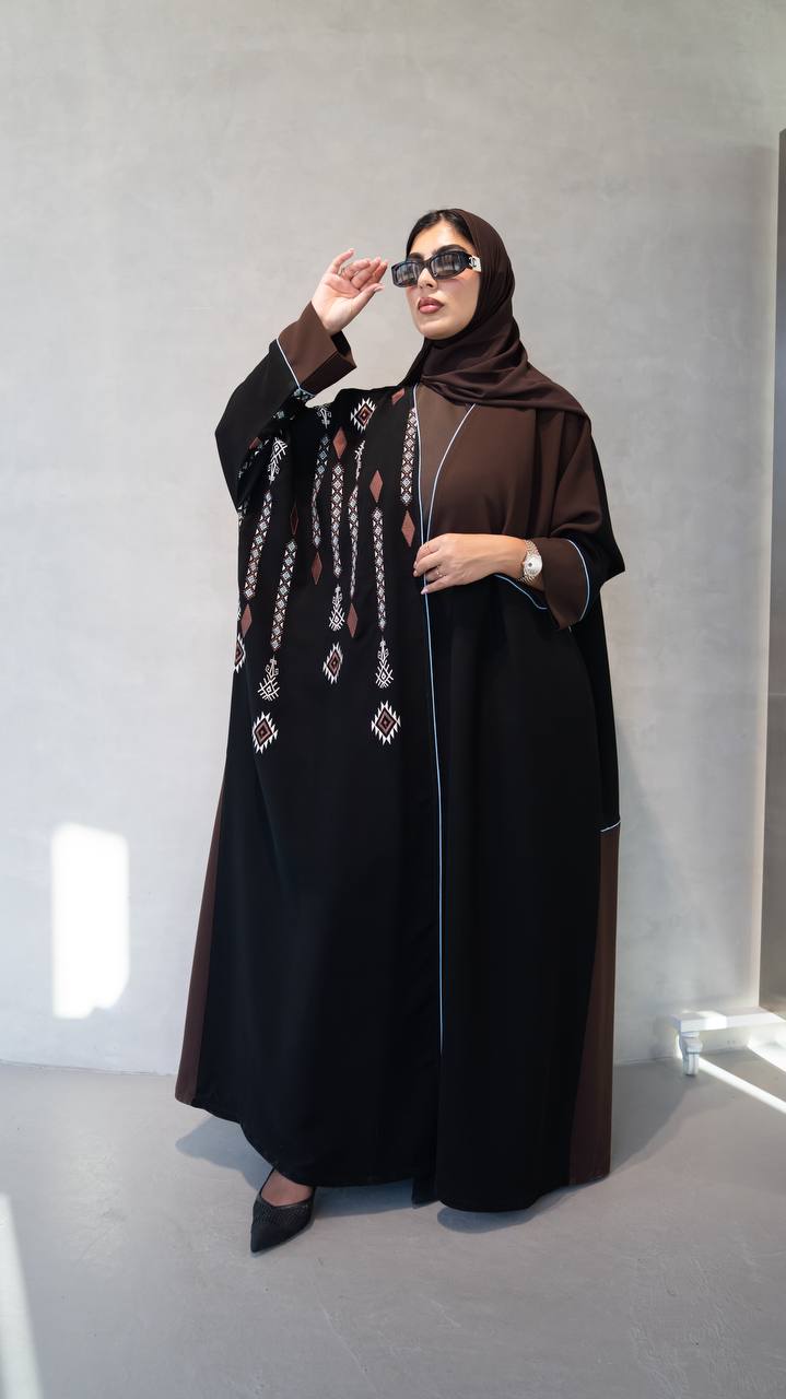 Black crepe abaya with embroidery. C:1103
